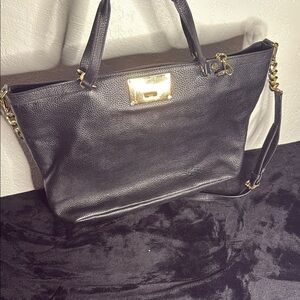 Michael Kors Black and Gold Leather Tote Bag